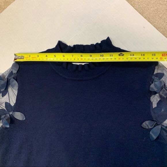 WILD Flower navy Leaf Mesh Sleeves Jumper Sz XS - Picture 10 of 12